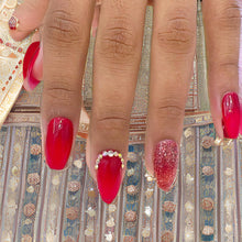 Load image into Gallery viewer, Bridal Red Diamond Glitter Glossy Medium Press On Nails #248
