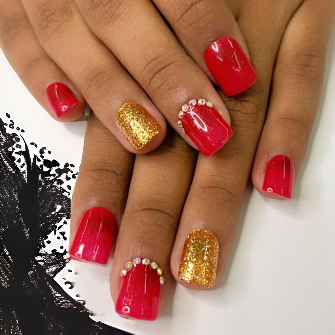 LHHYY Nail Bridal Wedding Beauty Full Cover Nail Art Tips with Women Simple  Fashion Red Color Gold False Nails : Amazon.ca: Beauty & Personal Care