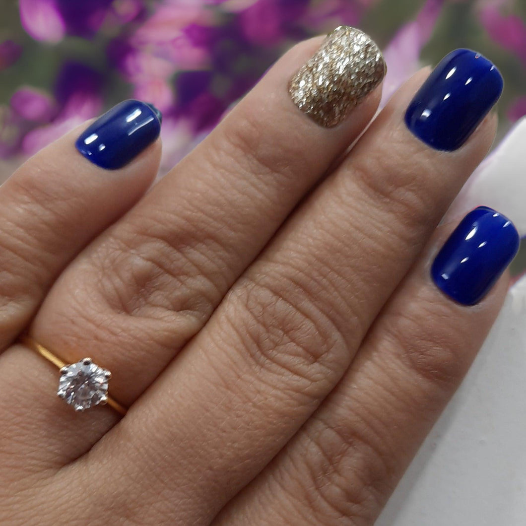 Blue Glitter Glossy Short Press On Nails #261