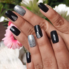 Load image into Gallery viewer, Black Glitter Glossy Medium Press On Nails #53
