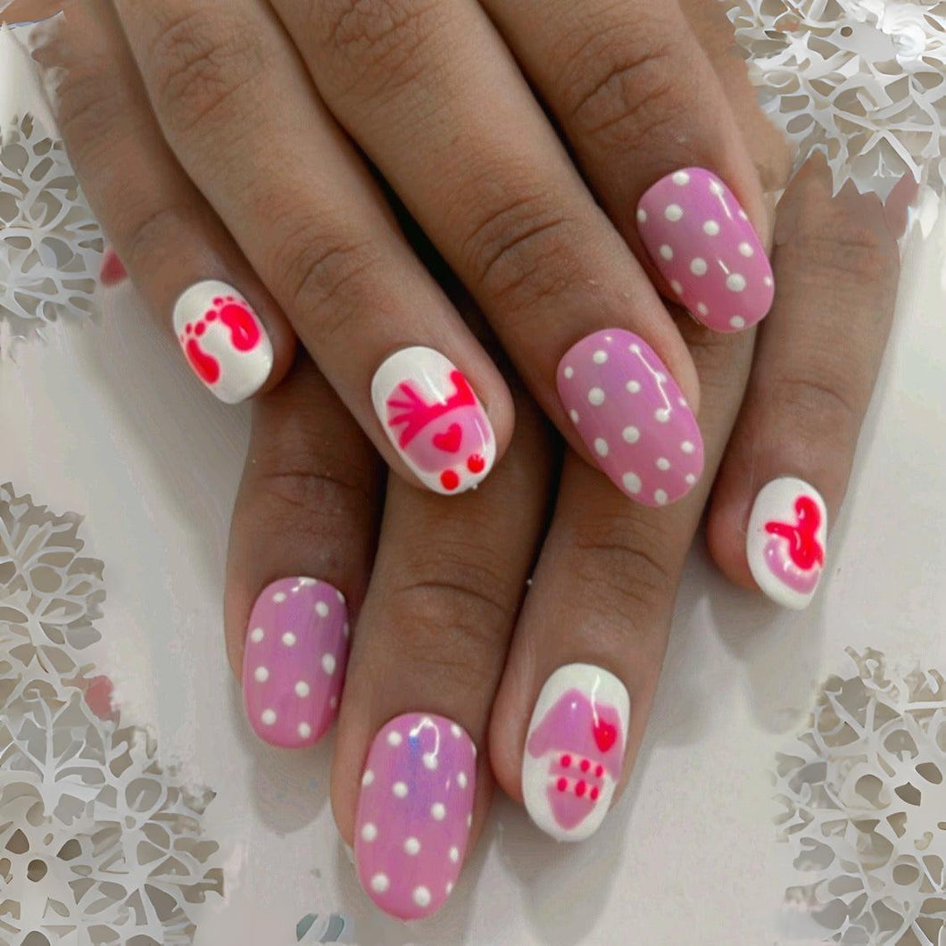 Baby Shower Glossy Medium Press On Nails #580