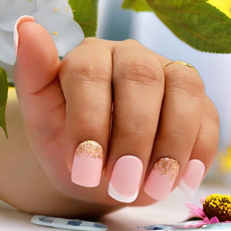 French Glossy Glitter Short Press On Nails #828