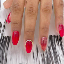 Load image into Gallery viewer, Bridal Red Diamond Glitter Glossy Medium Press On Nails #248
