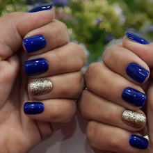 Load image into Gallery viewer, Blue Glitter Glossy Short Press On Nails #261
