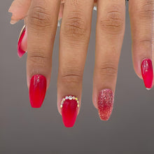 Load image into Gallery viewer, Bridal Red Diamond Glitter Glossy Medium Press On Nails #248
