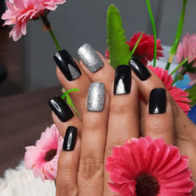 Load image into Gallery viewer, Black Glitter Glossy Medium Press On Nails #53
