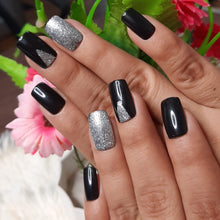 Load image into Gallery viewer, Black Glitter Glossy Medium Press On Nails #53
