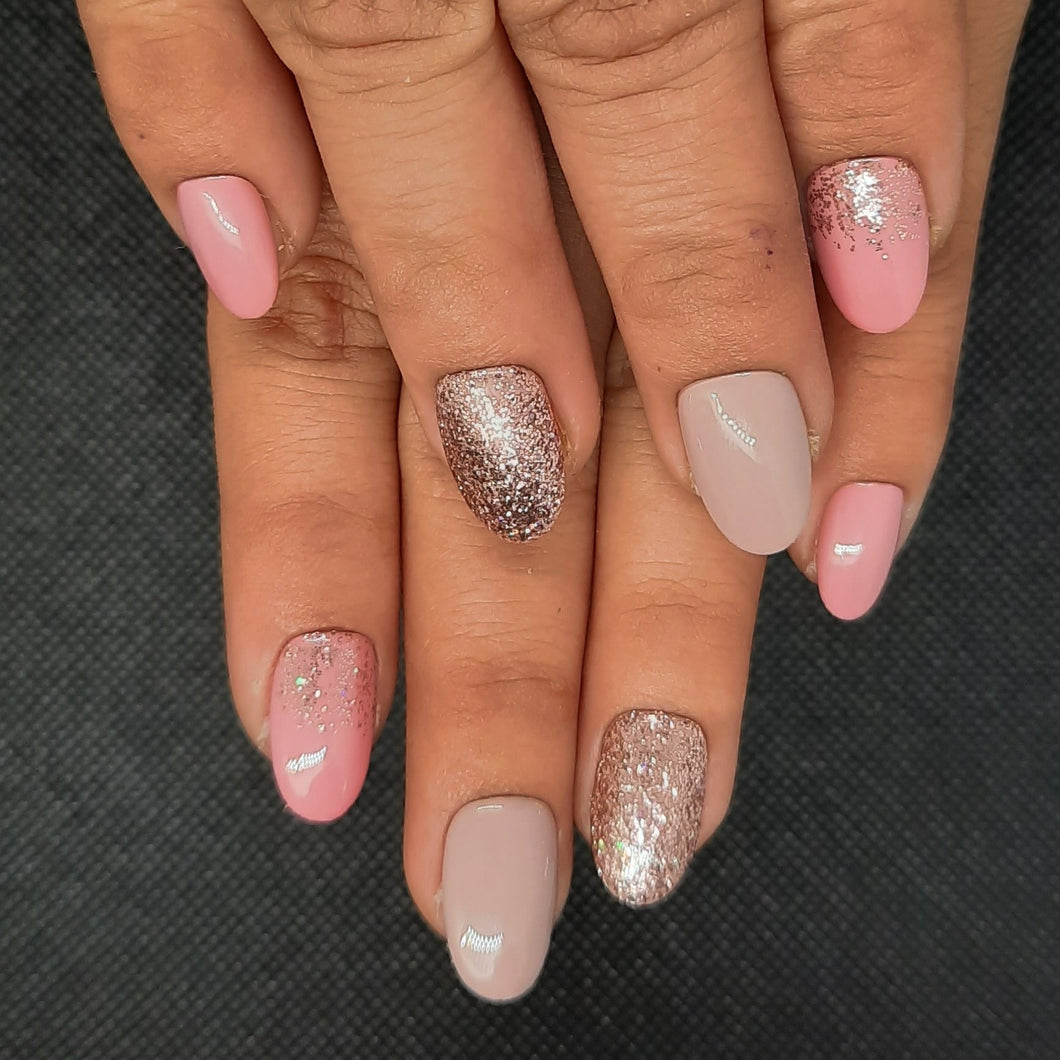 Light Pink Glossy Glitter Medium Press On Nails #85