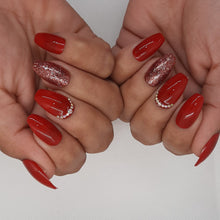 Load image into Gallery viewer, Bridal Red Diamond Glitter Glossy Medium Press On Nails #248
