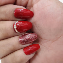 Load image into Gallery viewer, Bridal Red Diamond Glitter Glossy Medium Press On Nails #248
