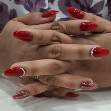 Load image into Gallery viewer, Bridal Red Diamond Glitter Glossy Medium Press On Nails #248
