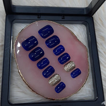 Load image into Gallery viewer, Blue Glitter Glossy Short Press On Nails #261
