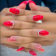 Load image into Gallery viewer, Bridal Red Diamond Glitter Glossy Medium Press On Nails #248
