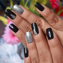 Load image into Gallery viewer, Black Glitter Glossy Medium Press On Nails #53
