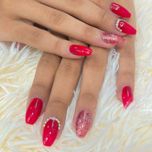 Load image into Gallery viewer, Bridal Red Diamond Glitter Glossy Medium Press On Nails #248
