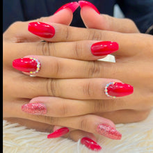 Load image into Gallery viewer, Bridal Red Diamond Glitter Glossy Medium Press On Nails #248
