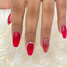 Load image into Gallery viewer, Bridal Red Diamond Glitter Glossy Medium Press On Nails #248
