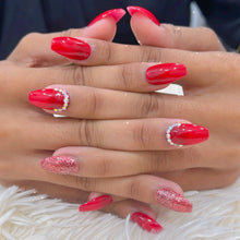 Load image into Gallery viewer, Bridal Red Diamond Glitter Glossy Medium Press On Nails #248
