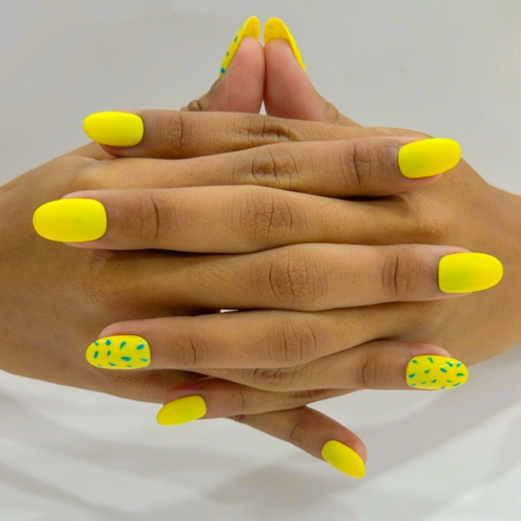 Yellow Glossy Matte Medium Press On Nails #365